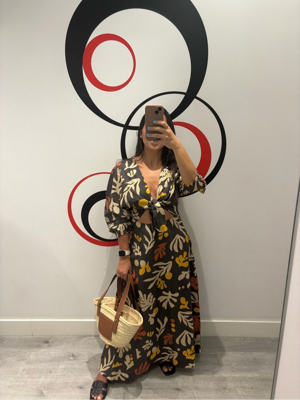 Women’s Floral Print Long Dress in mustard accent bought in Greece